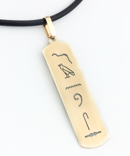 Złota długa zawieszka z hieroglifami