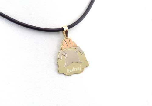 Złota trójkolorowa zawieszka z herbem straży pożarnej