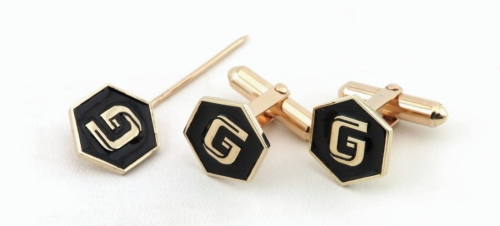 Złoty spersonalizowany komplet spinki do mankietów i pin do marynarki