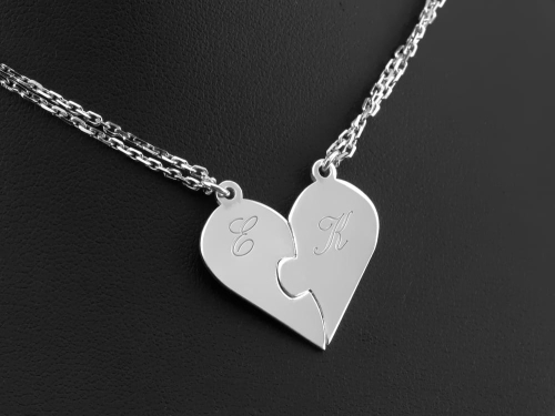 Srebrny komplet naszyjniki i łamane serce puzzel