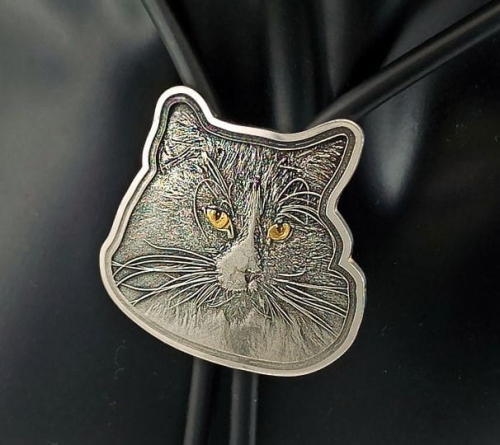 Srebrny medalion kot - grawerowany 3D