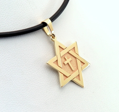 Złota zawieszka Gwiazda Dawida z krzyżem