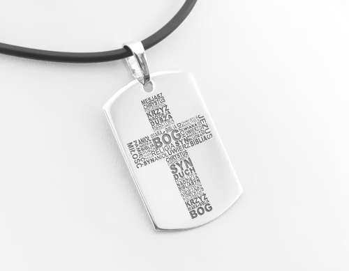 Srebrny nieśmiertelnik z krzyżem ze słów