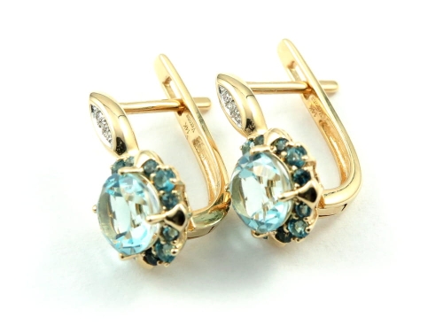 Kolczyki z diamentami i z topazami Sky Blue i London Blue