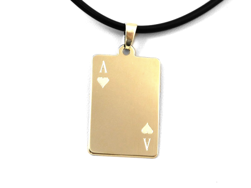 Złota blaszka w kształcie karty As kier 28mm