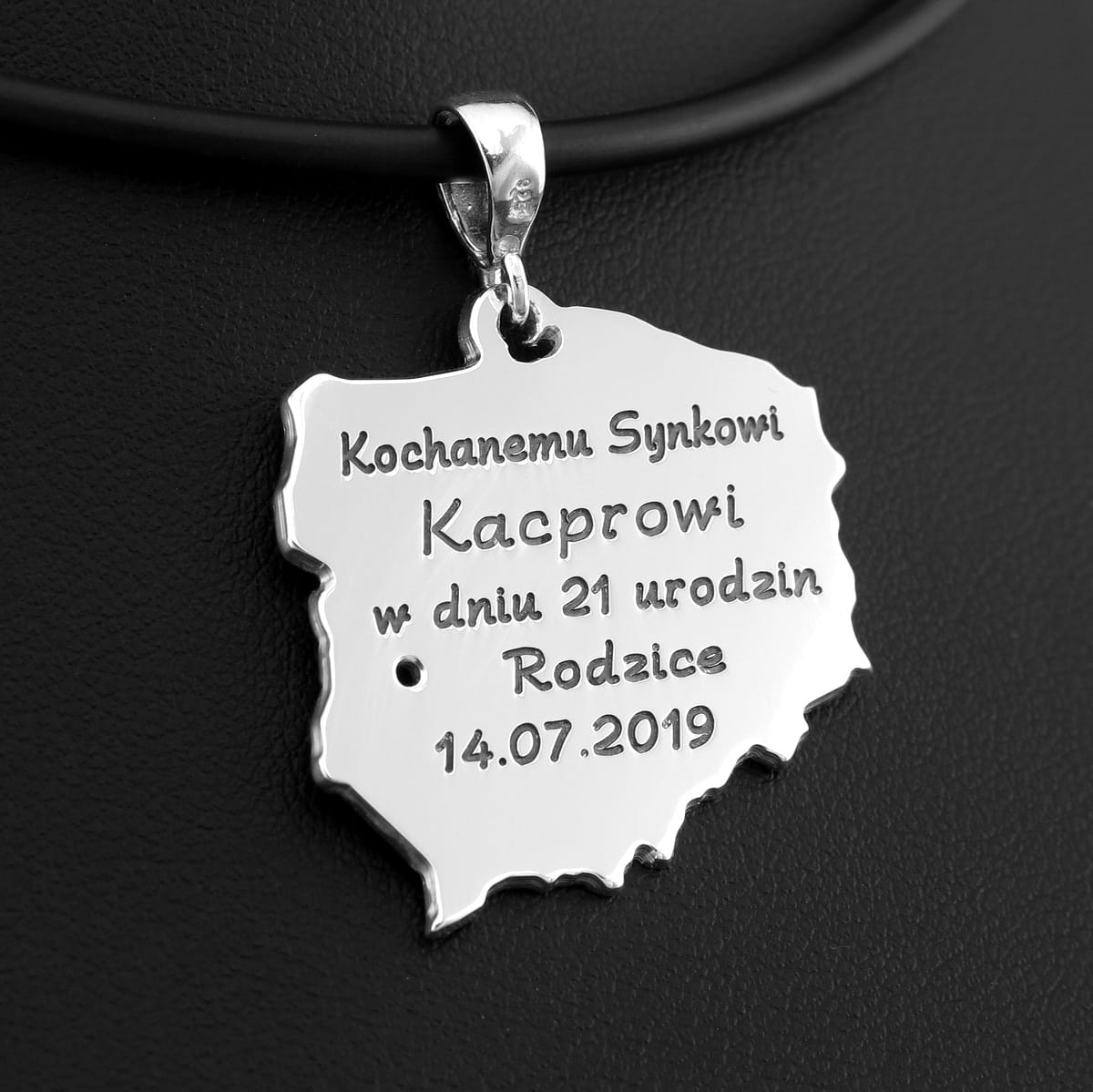 srebrny wisior Polska z dedykajcą