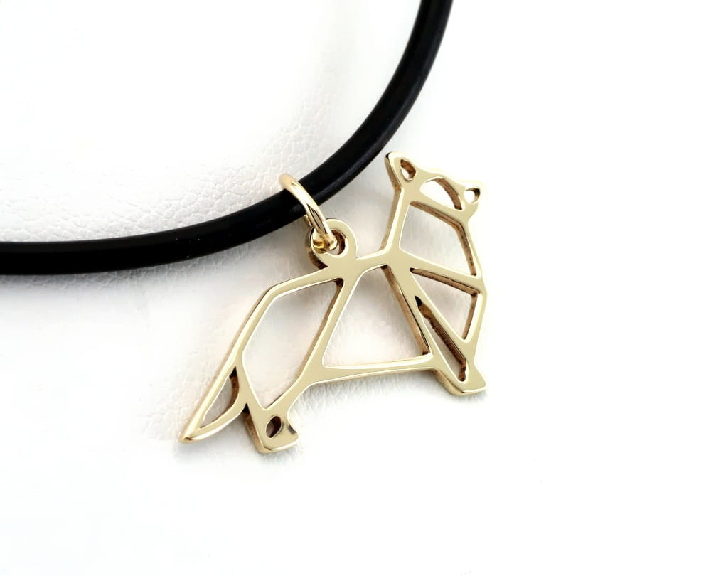 Złota zawieszka Corgi origami