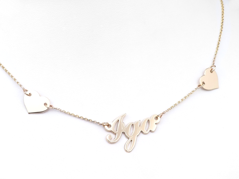 Złoty naszyjnik dwa serduszka i imie