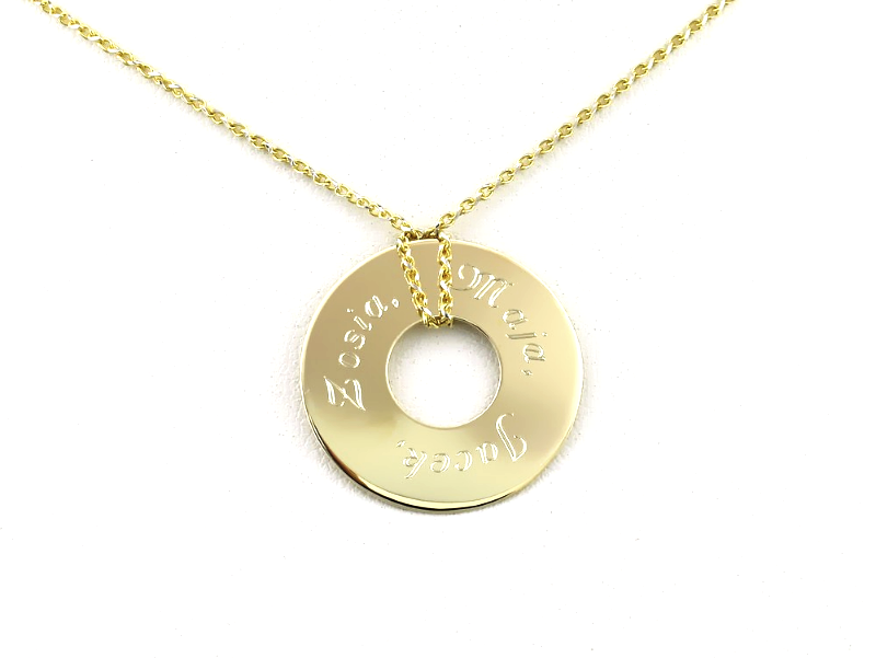 Złoty naszyjnik z krążkiem z grawerem